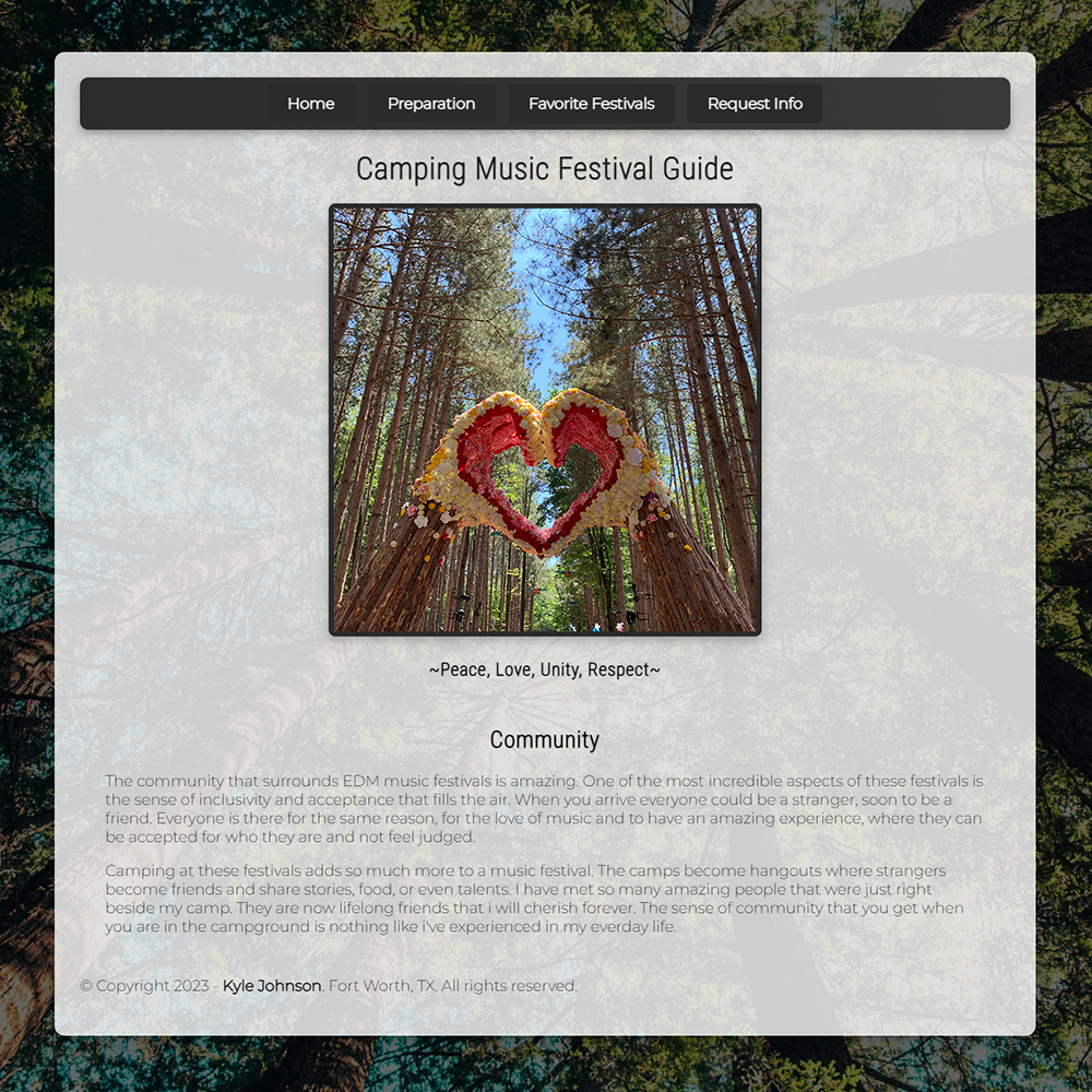 Camping Festivals Guide Home page