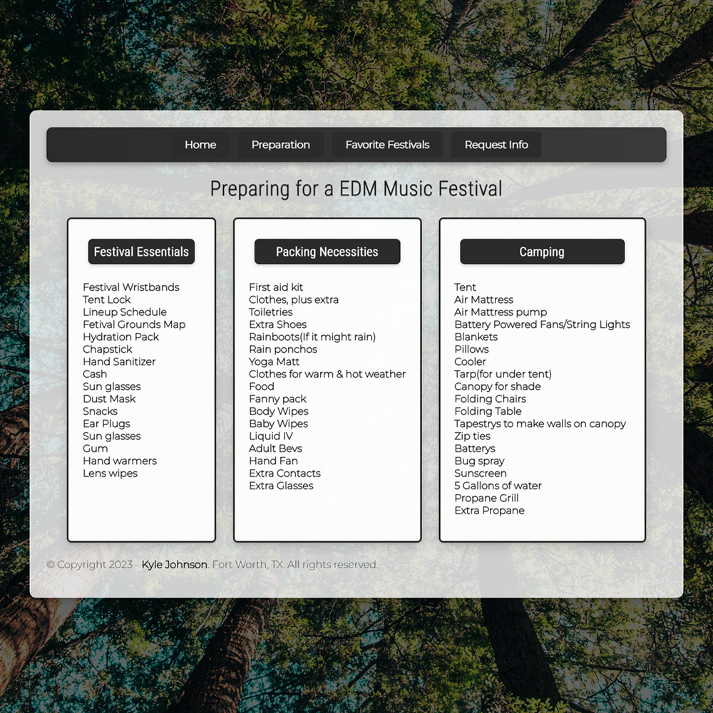 Festivals preparing page