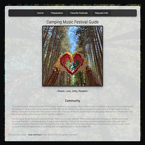 Screenshot of Festivals Website